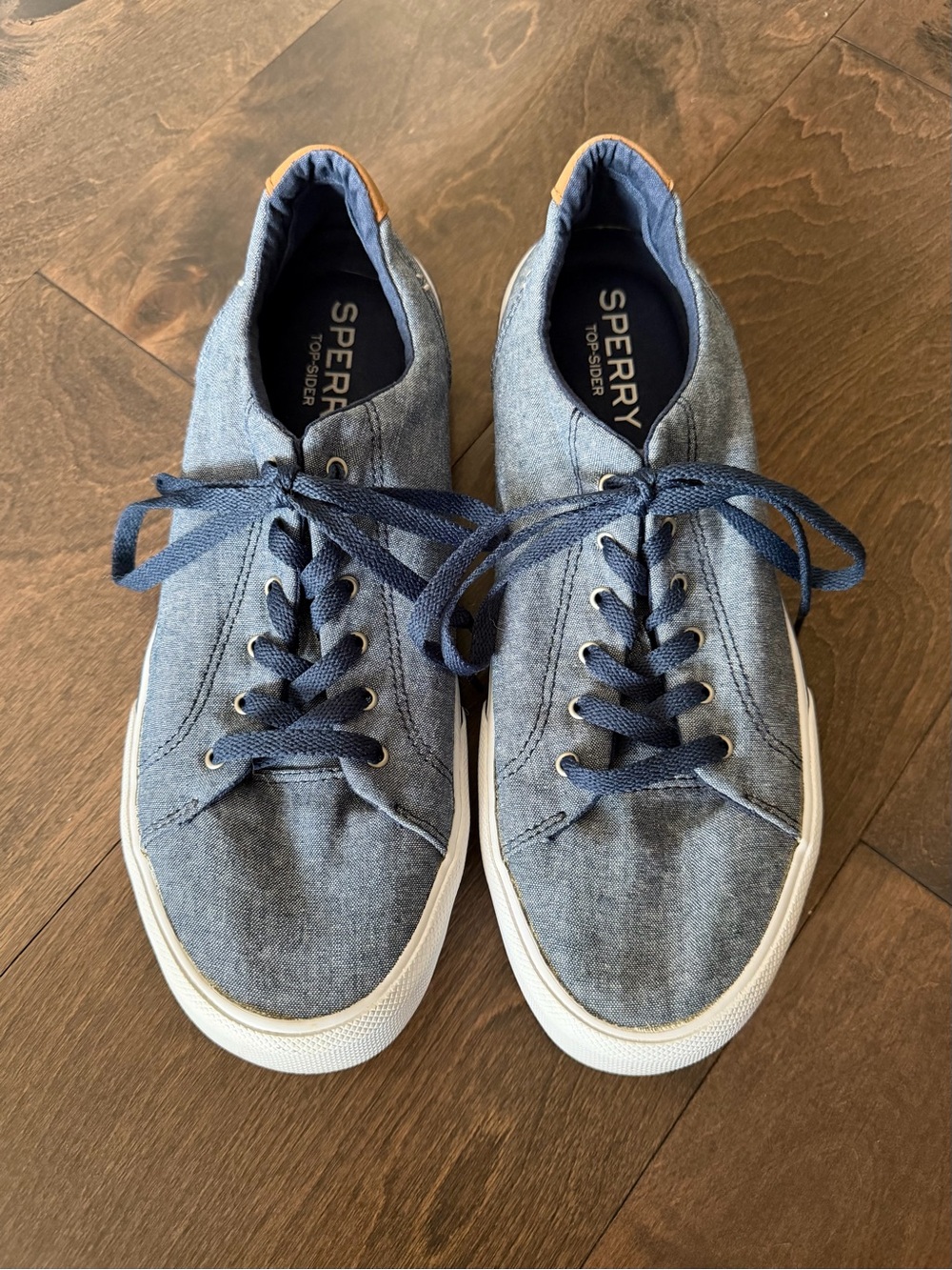 Sperry Men’s Blue Canvas Boat Sneakers with White Sole